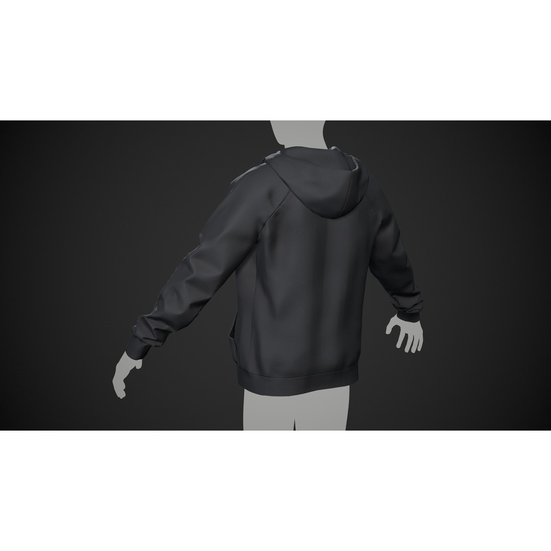 Black Open Hoodie 3D Model – Low Poly PBR Clothing Asset, FBX - View 6