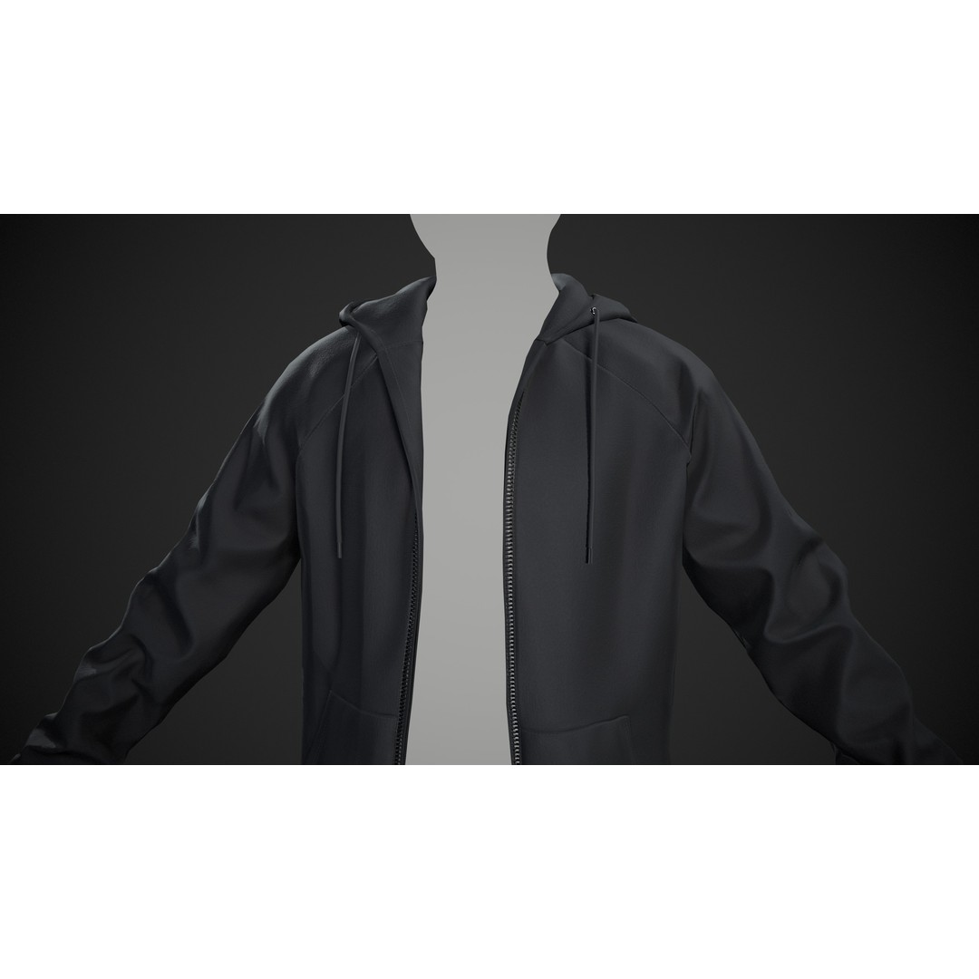 Black Open Hoodie 3D Model – Low Poly PBR Clothing Asset, FBX - View 8