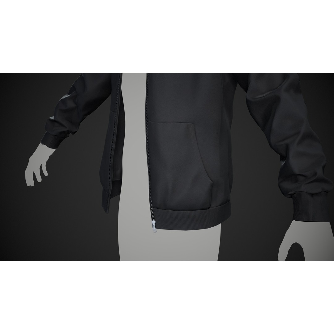 Black Open Hoodie 3D Model – Low Poly PBR Clothing Asset, FBX - View 9