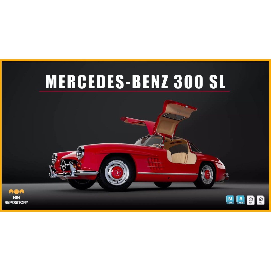 Mercedes-Benz 300 SL 3D Model – High Poly Car Asset, FBX & OBJ - View 2