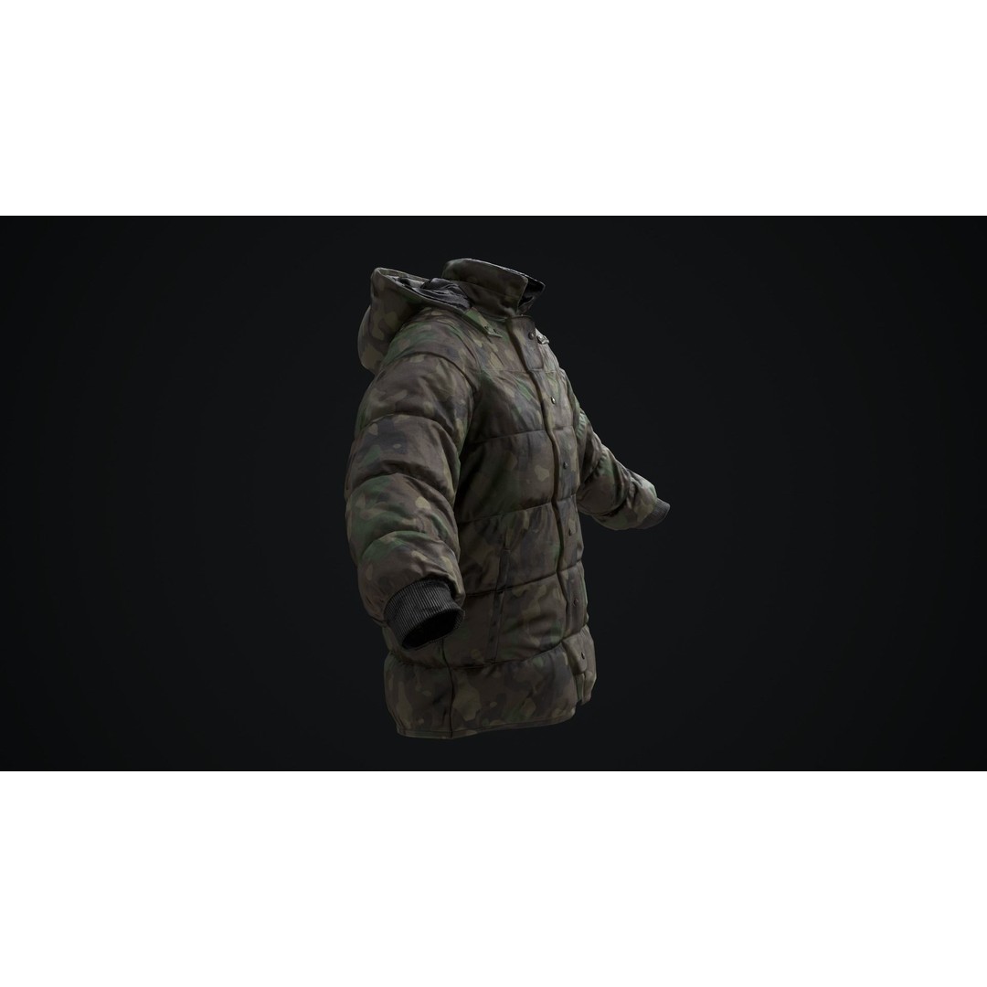 Military Winter Jacket 3D Model – Low Poly Game Ready, FBX - View 10
