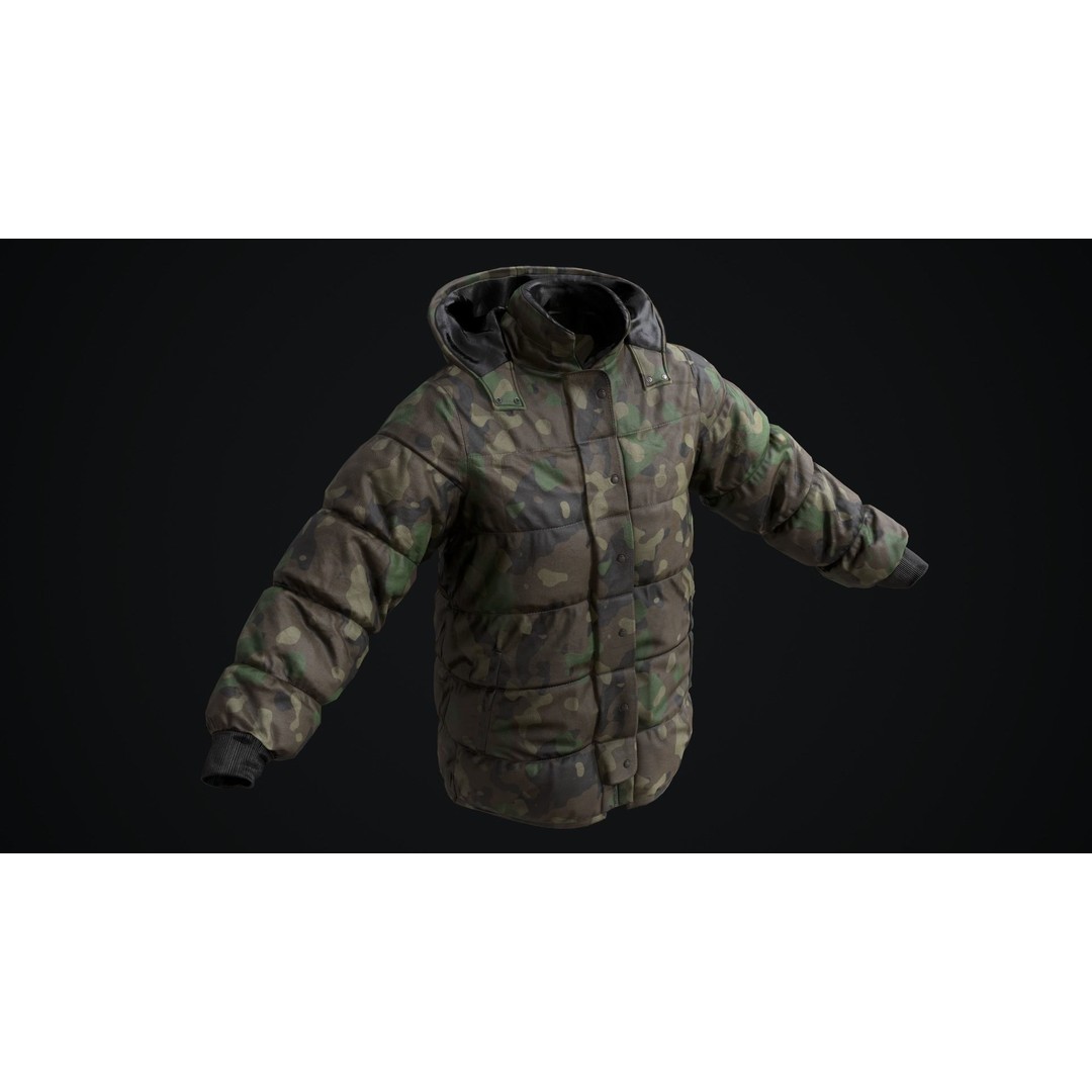 Military Winter Jacket 3D Model – Low Poly Game Ready, FBX - View 11