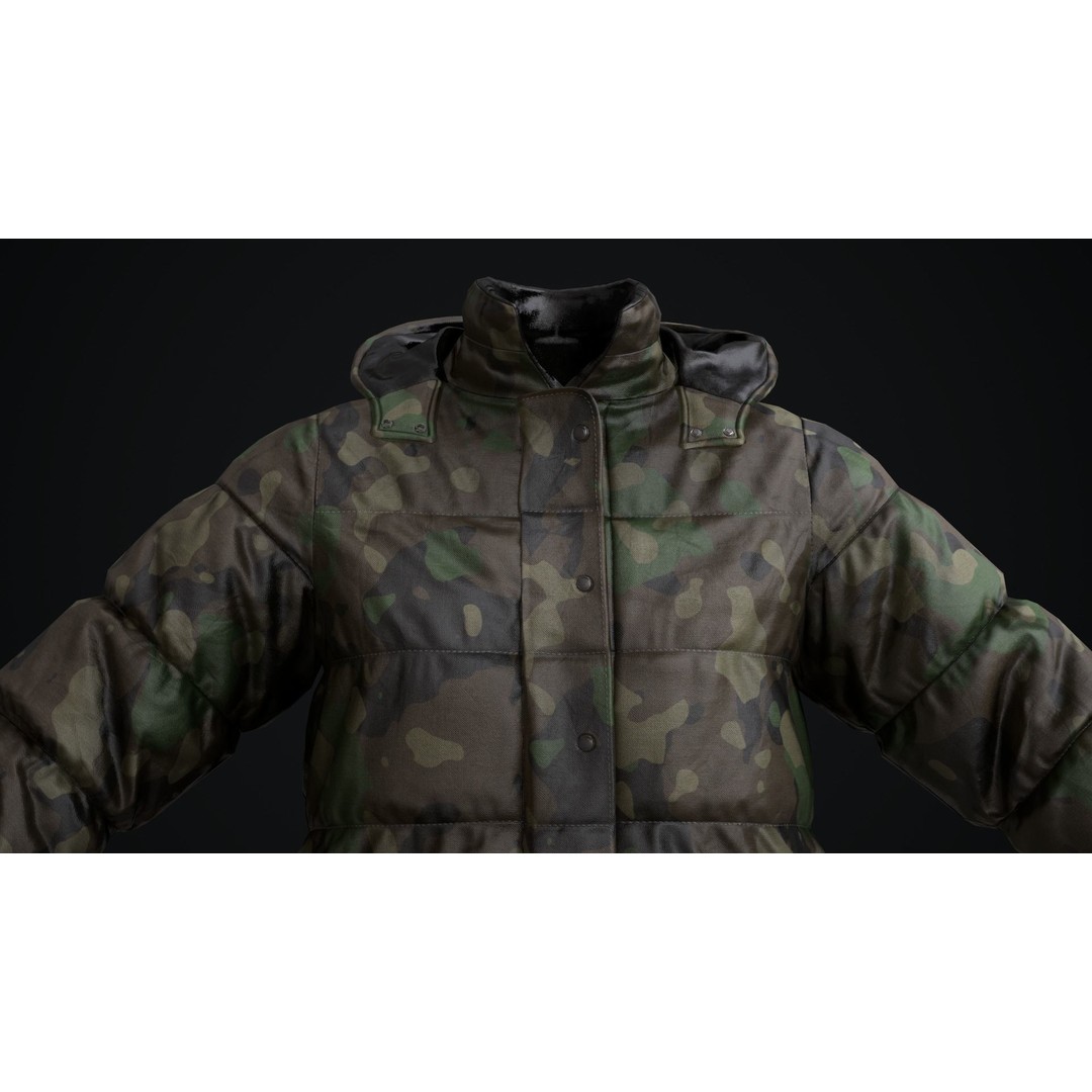Military Winter Jacket 3D Model – Low Poly Game Ready, FBX - View 12