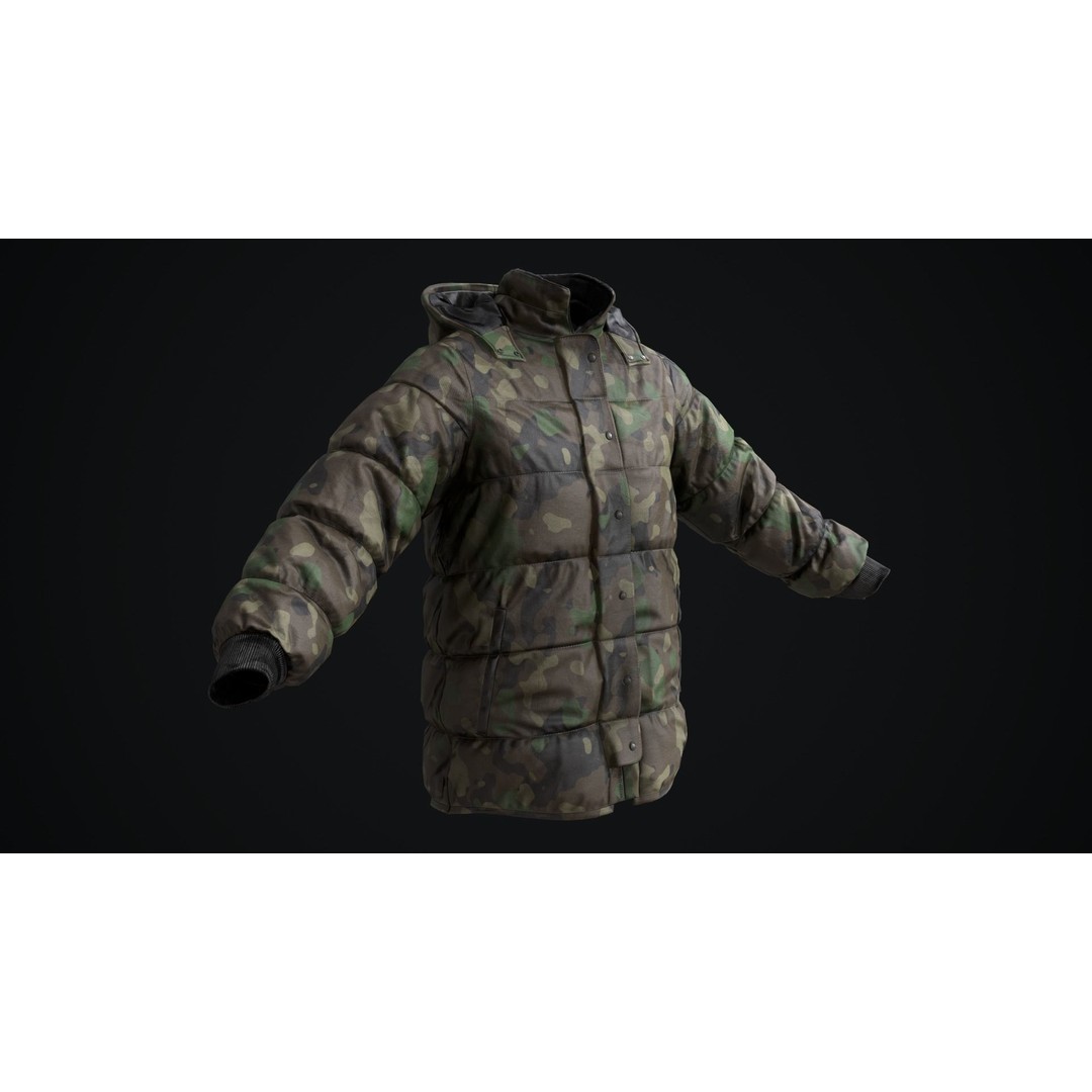 Military Winter Jacket 3D Model – Low Poly Game Ready, FBX - View 3