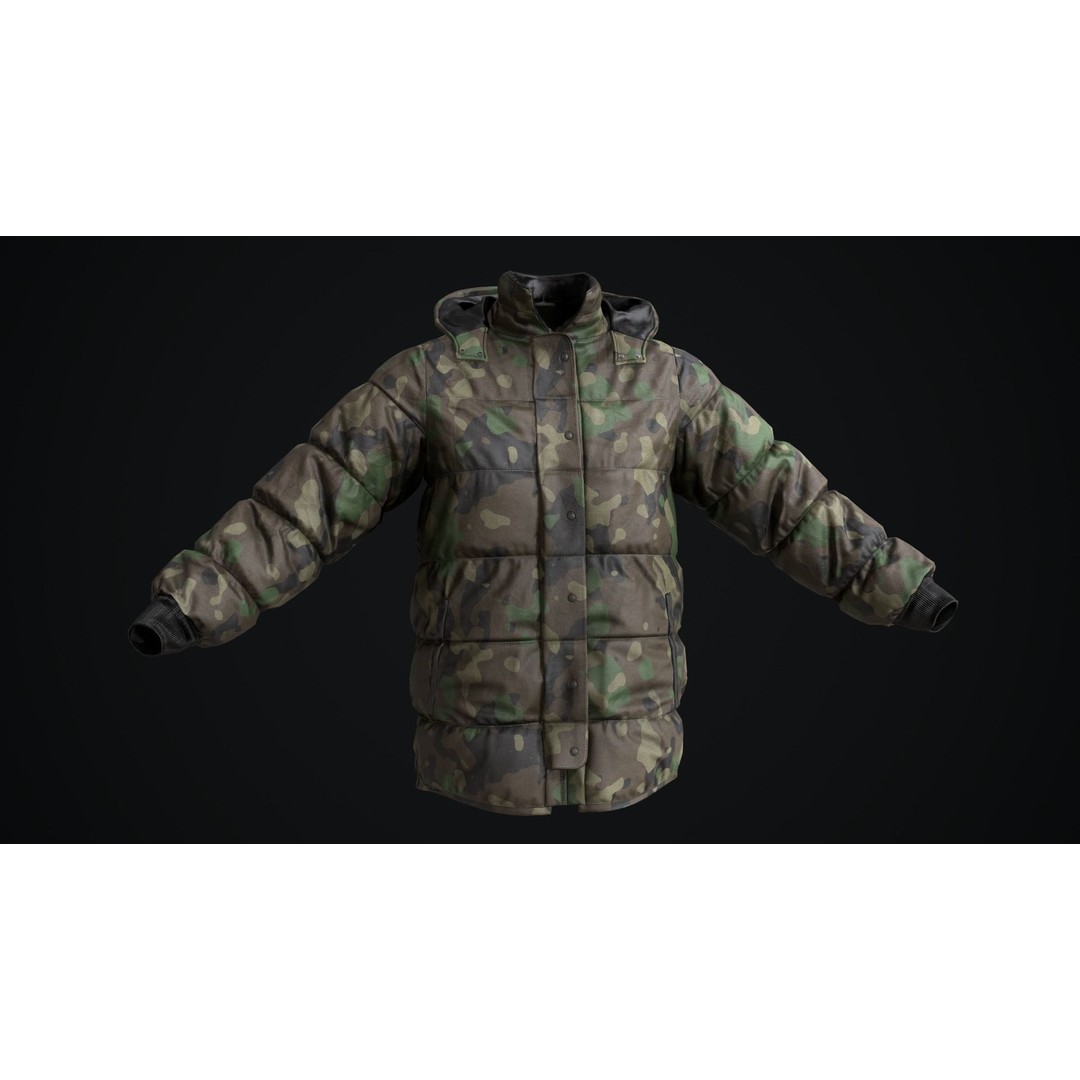 Military Winter Jacket 3D Model – Low Poly Game Ready, FBX - View 4