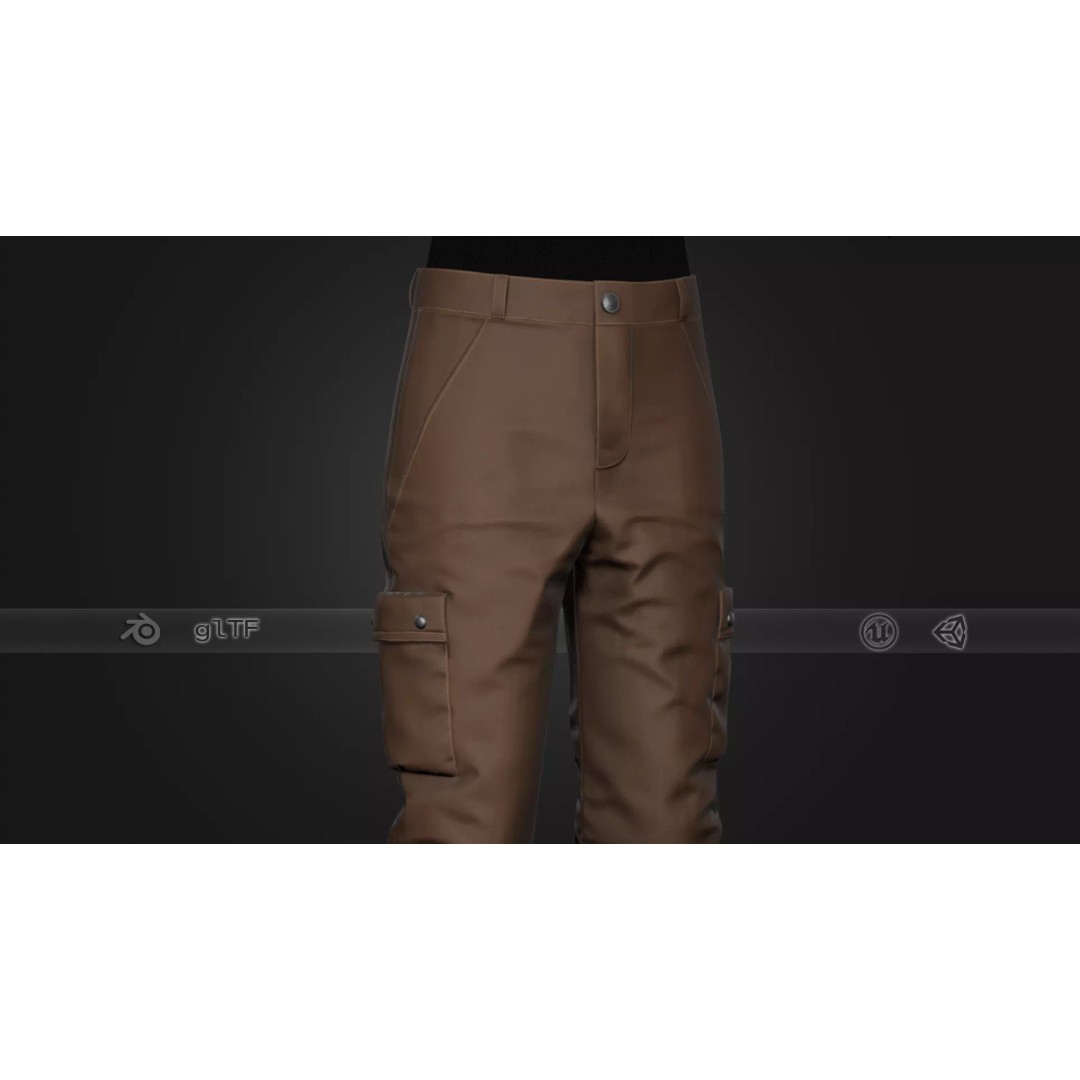 Brown Snowboard Pants 3D Model – Low Poly PBR Game Asset, FBX/OBJ - View 2