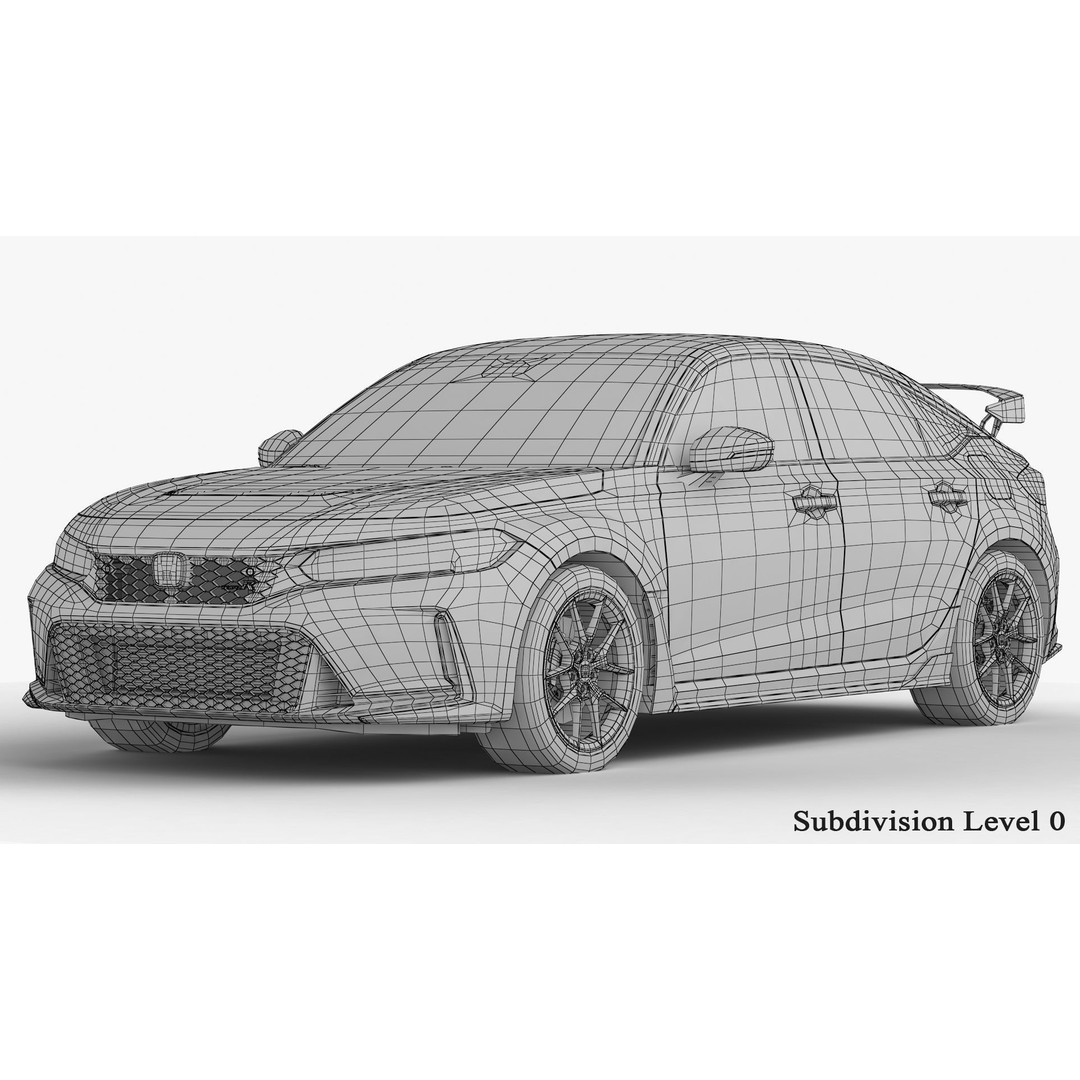 Honda Civic Type R 2023 3D Model – High Poly Game-Ready Asset, FBX, OBJ - View 20
