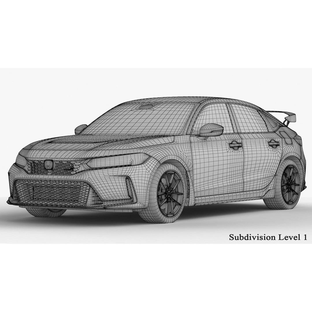 Honda Civic Type R 2023 3D Model – High Poly Game-Ready Asset, FBX, OBJ - View 21