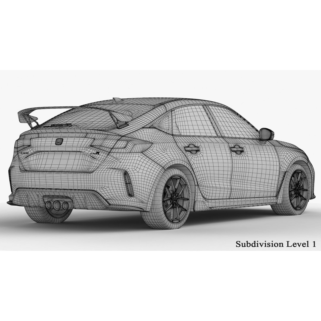 Honda Civic Type R 2023 3D Model – High Poly Game-Ready Asset, FBX, OBJ - View 23