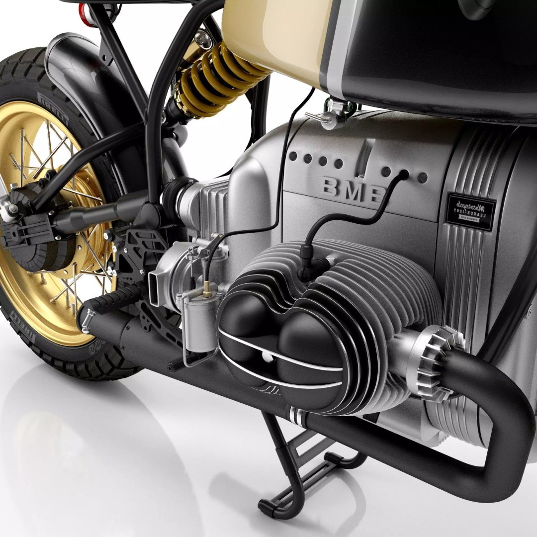 Cafe Racer R80 Motorcycle 3D Model – Vintage Style Game Asset, FBX - View 11