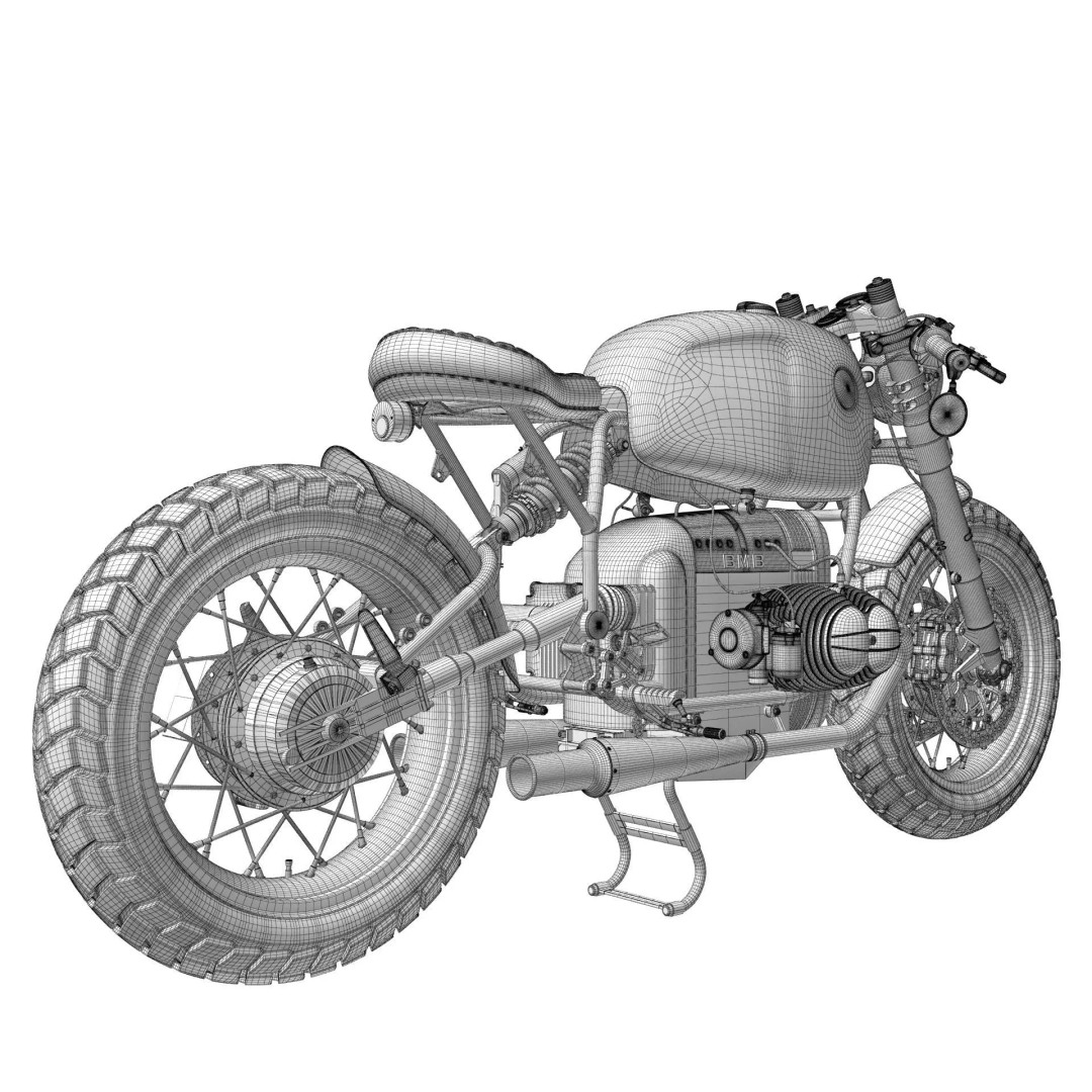 Cafe Racer R80 Motorcycle 3D Model – Vintage Style Game Asset, FBX - View 25