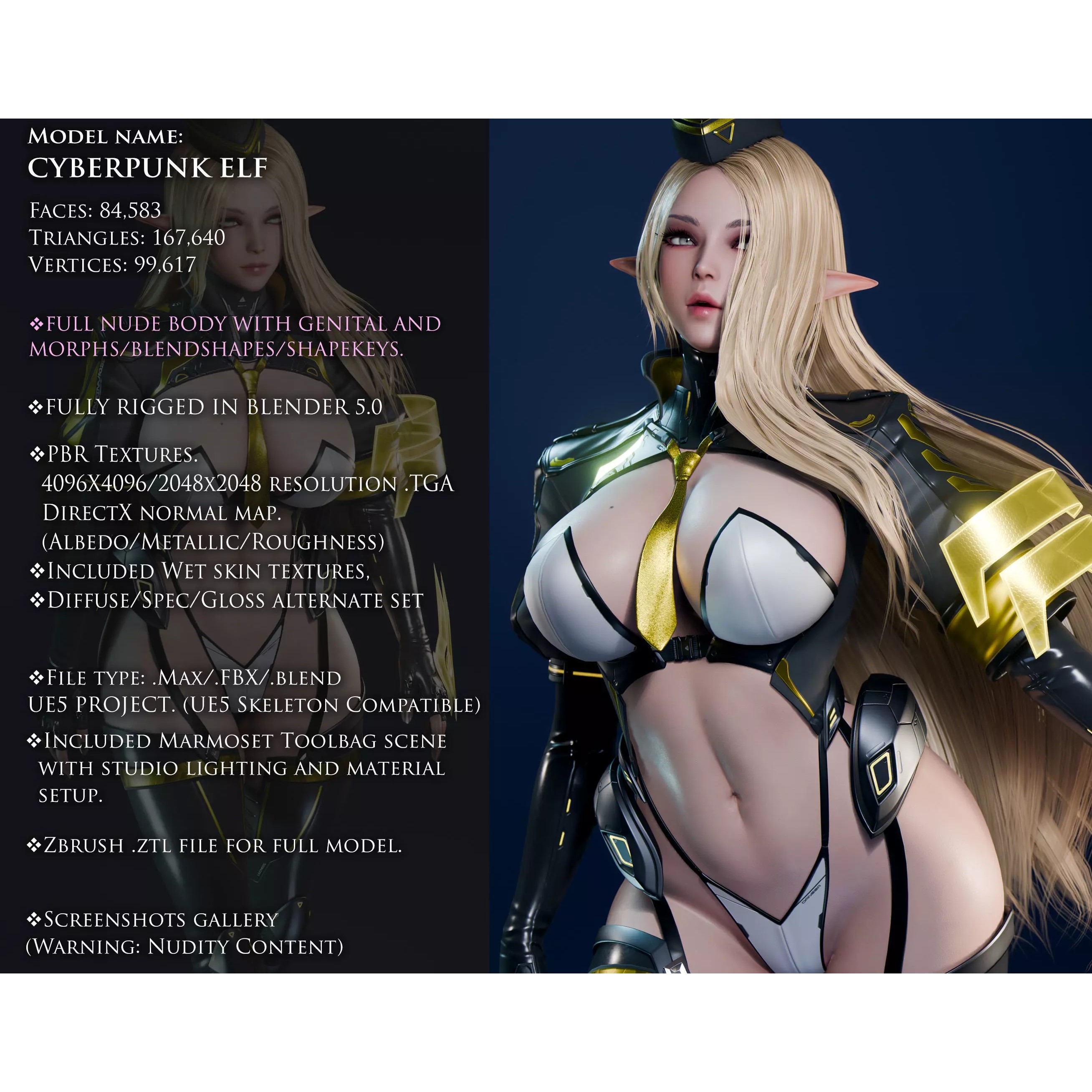 Cyberpunk Elf - Low-Poly Game-Ready 3D Model - View 3