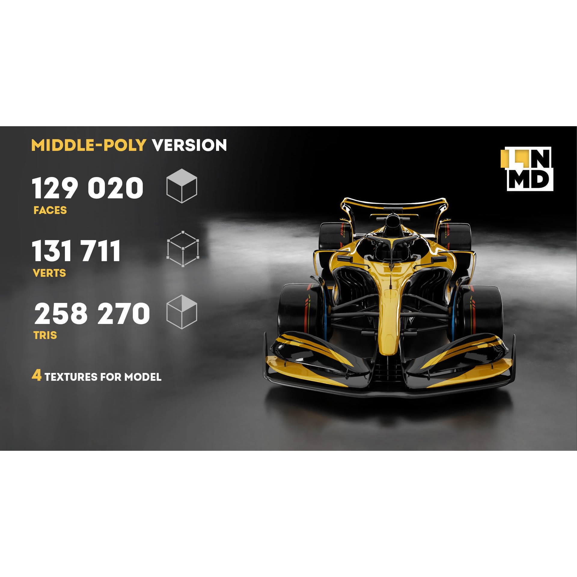 Formula 1 Generic Racing Car - Low-Poly Game-Ready 3D Model - View 3