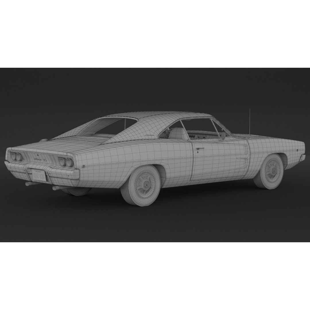 1968 Dodge Charger RT 3D Model – High Poly Game Asset, FBX, OBJ - View 10