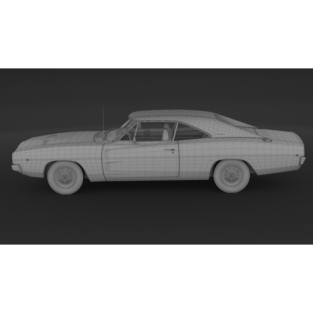 1968 Dodge Charger RT 3D Model – High Poly Game Asset, FBX, OBJ - View 11
