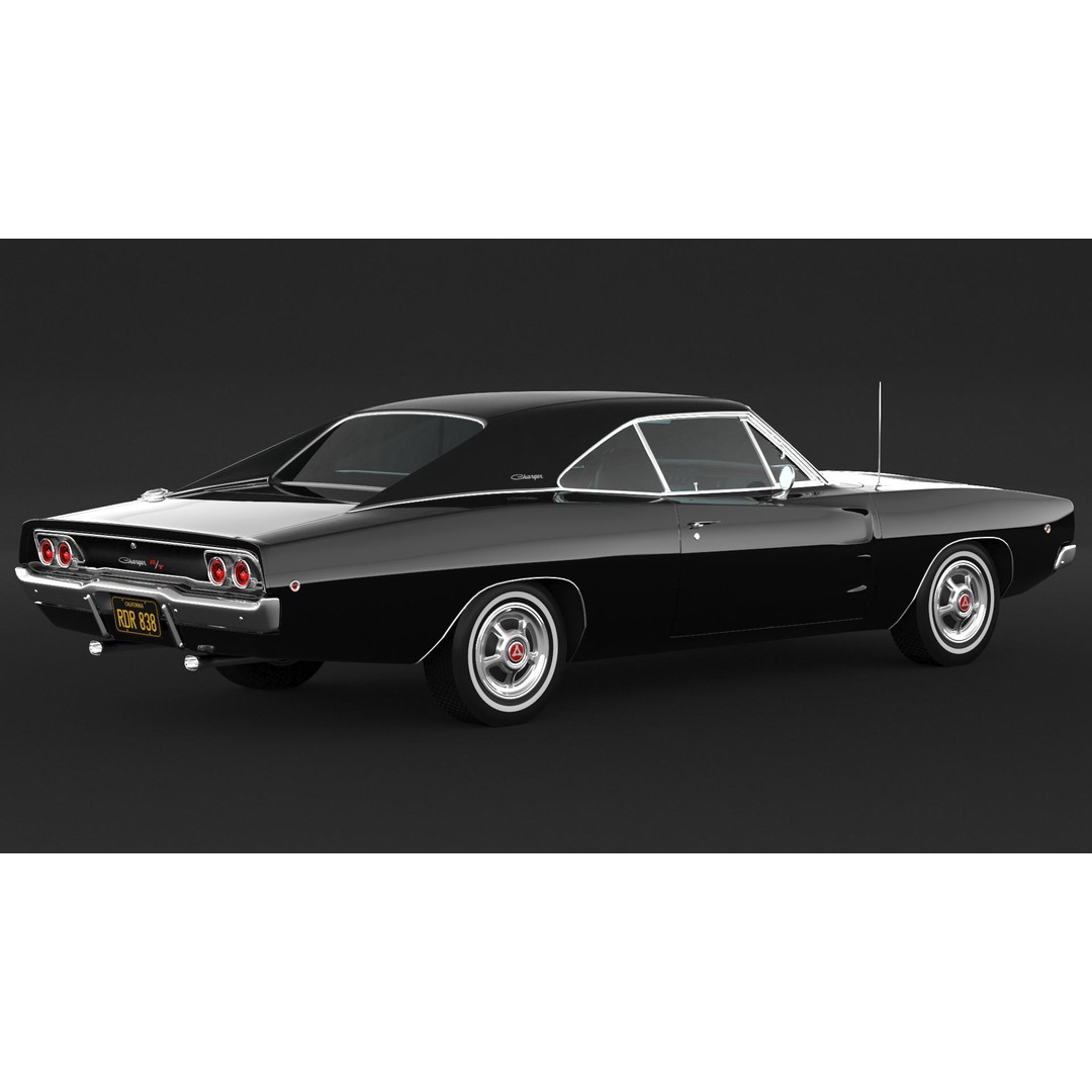 1968 Dodge Charger RT 3D Model – High Poly Game Asset, FBX, OBJ - View 3