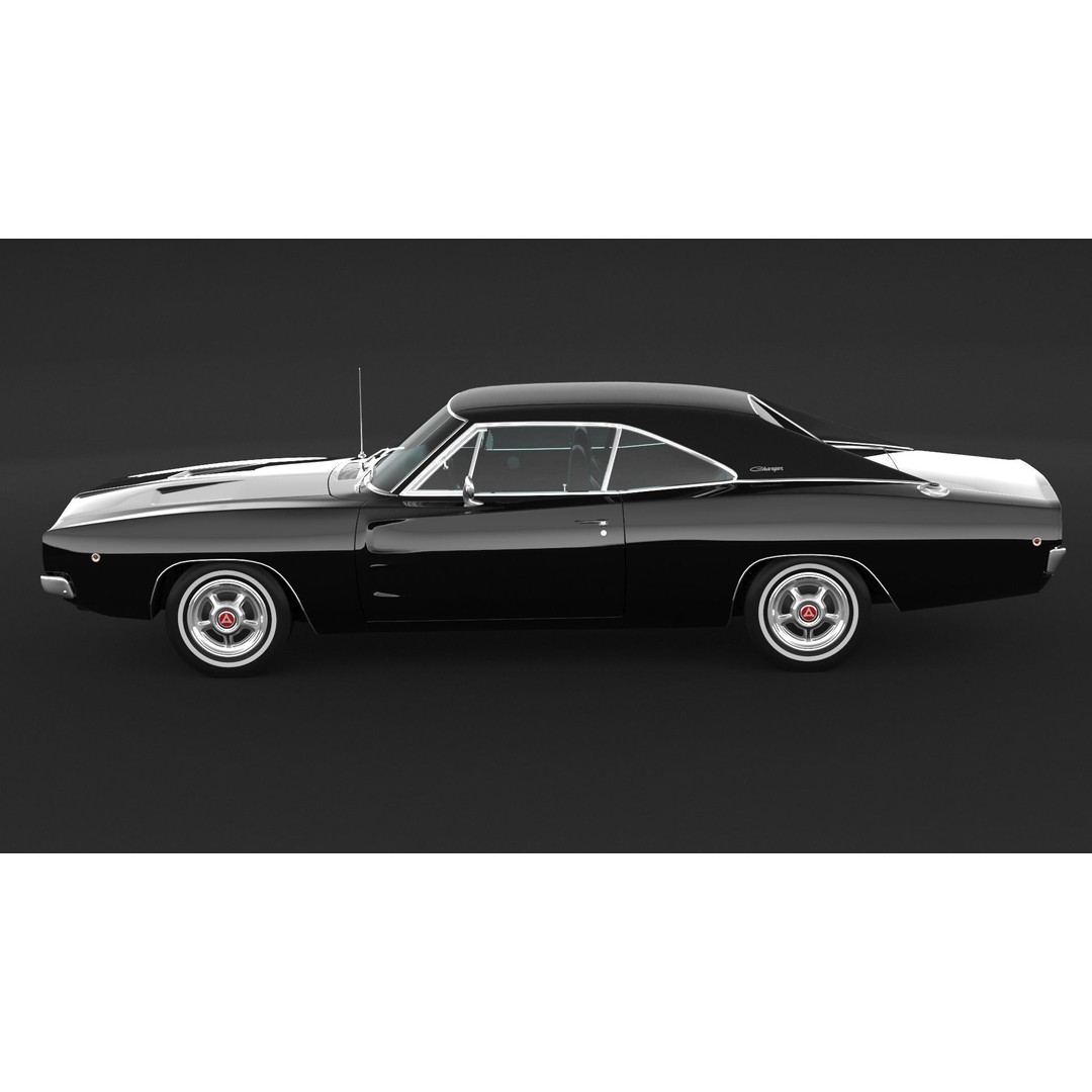 1968 Dodge Charger RT 3D Model – High Poly Game Asset, FBX, OBJ - View 4
