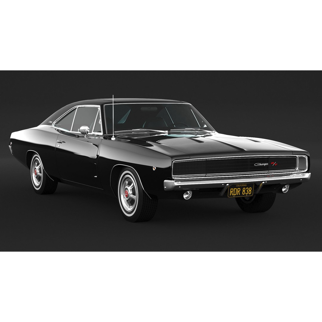 1968 Dodge Charger RT 3D Model – High Poly Game Asset, FBX, OBJ - View 5