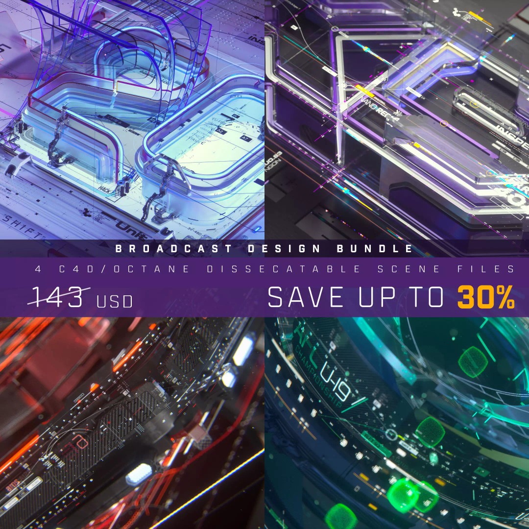 C4D Octane Broadcast Bundle 3D Model – Animated Scenes, FBX & More - View 2