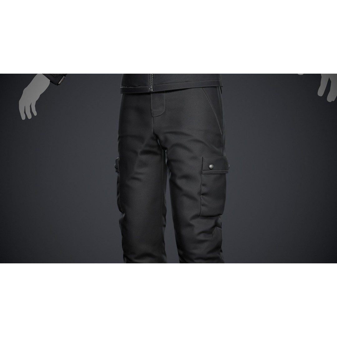 Black Snowboard Outfit 3D Model – Low Poly PBR Game Asset, FBX, OBJ - View 12