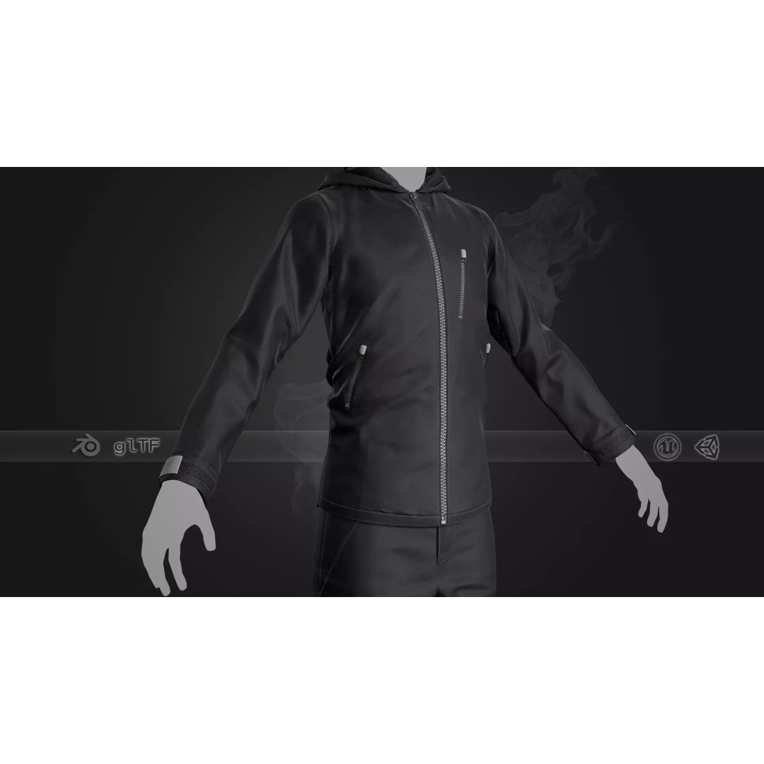 Black Snowboard Outfit 3D Model – Low Poly PBR Game Asset, FBX, OBJ - View 2