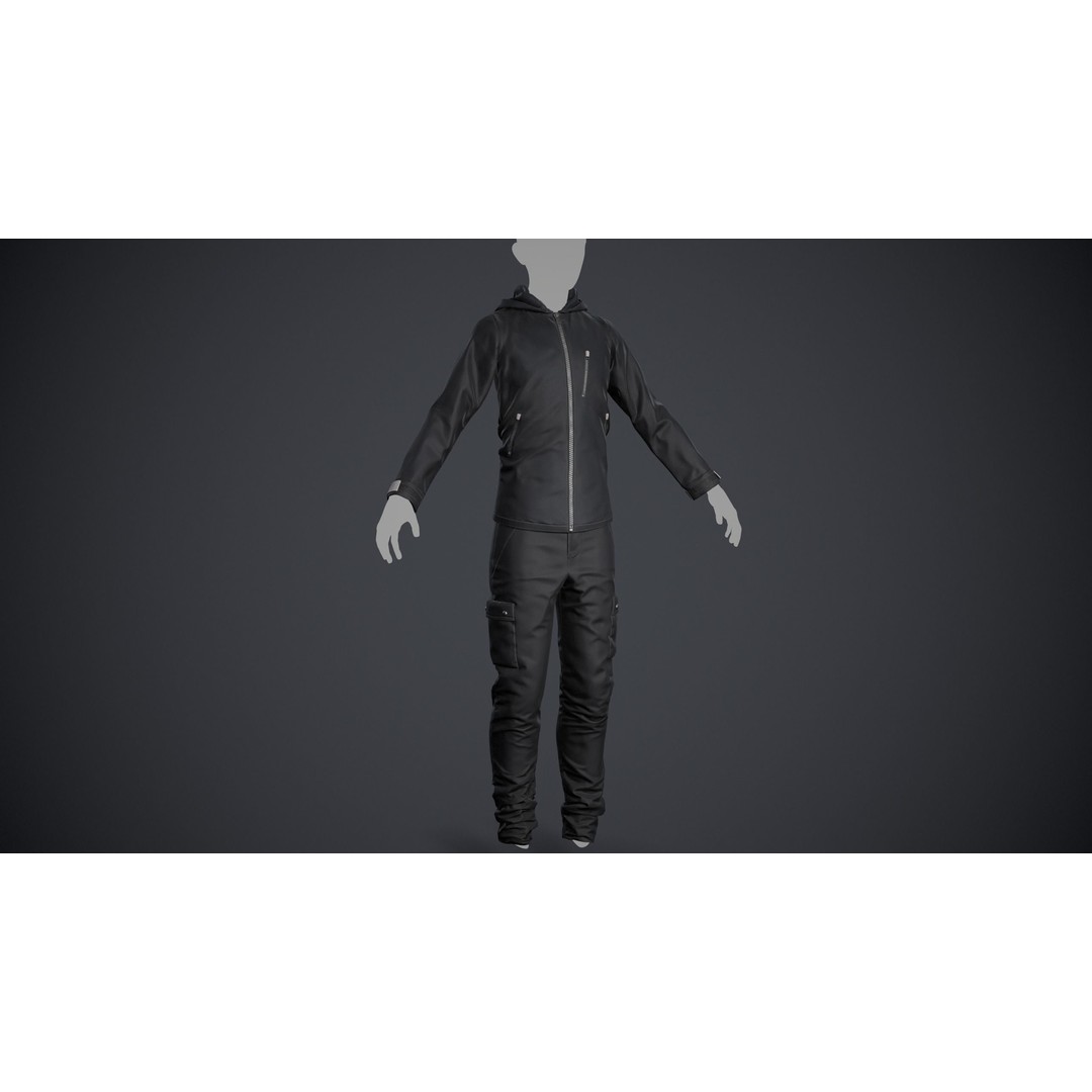 Black Snowboard Outfit 3D Model – Low Poly PBR Game Asset, FBX, OBJ - View 3