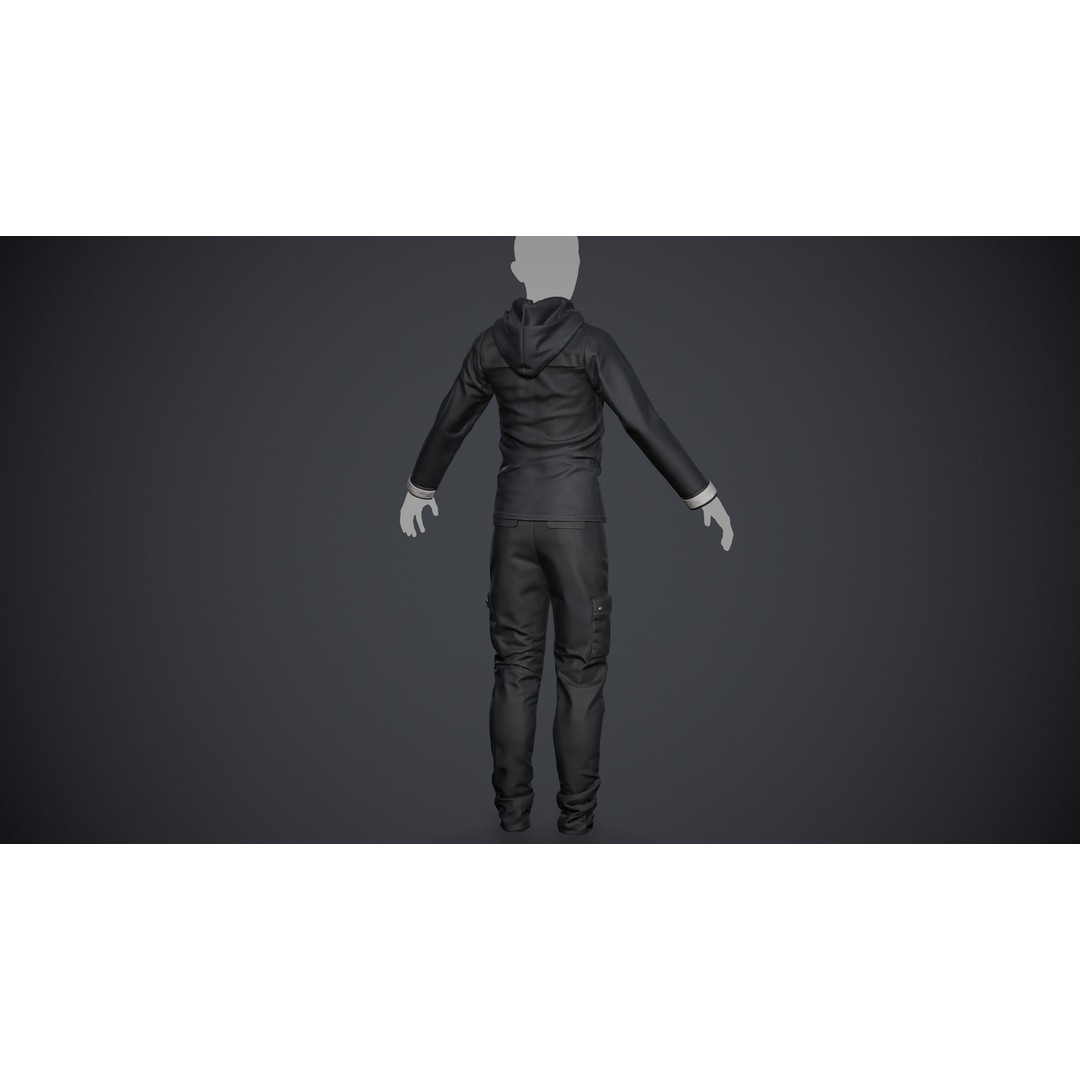Black Snowboard Outfit 3D Model – Low Poly PBR Game Asset, FBX, OBJ - View 4