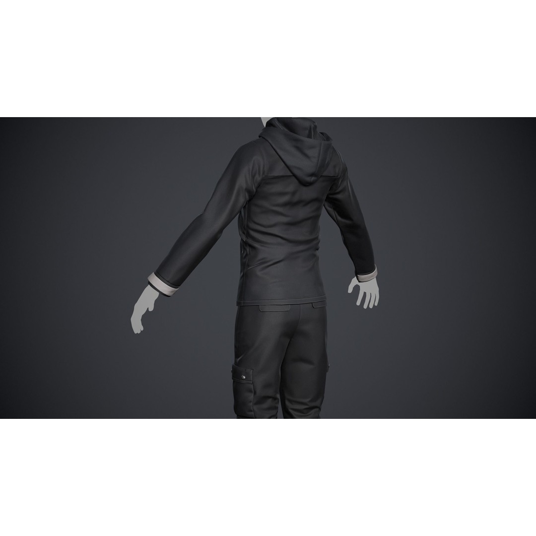 Black Snowboard Outfit 3D Model – Low Poly PBR Game Asset, FBX, OBJ - View 9