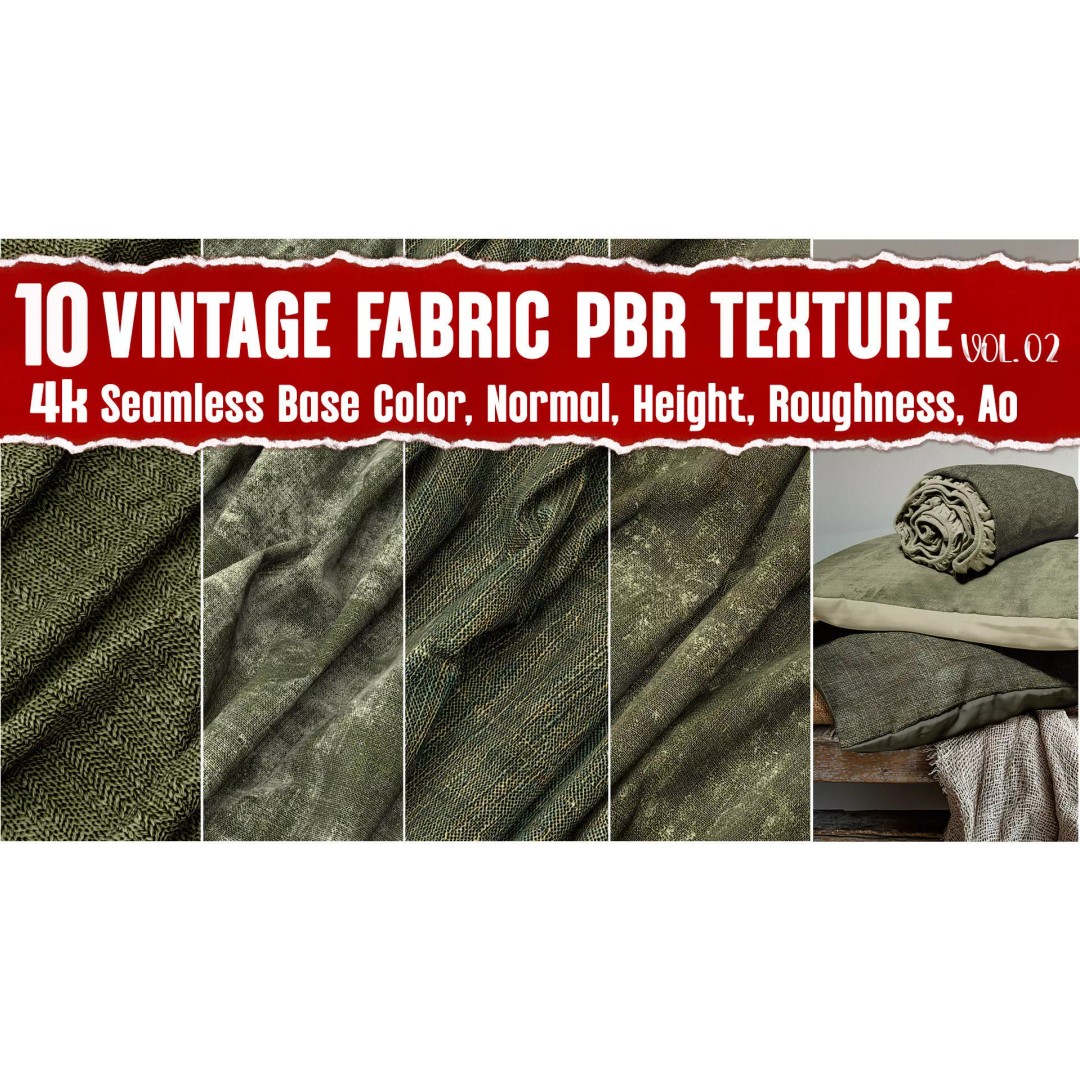 Vintage Fabric 3D Model – Seamless PBR Textures, 4K PNG - View 2