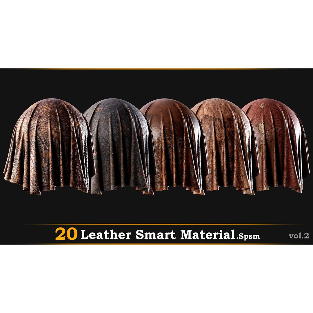 Leather Smart Material 3D Model – 20 High-Quality Textures, SPSM - View 3