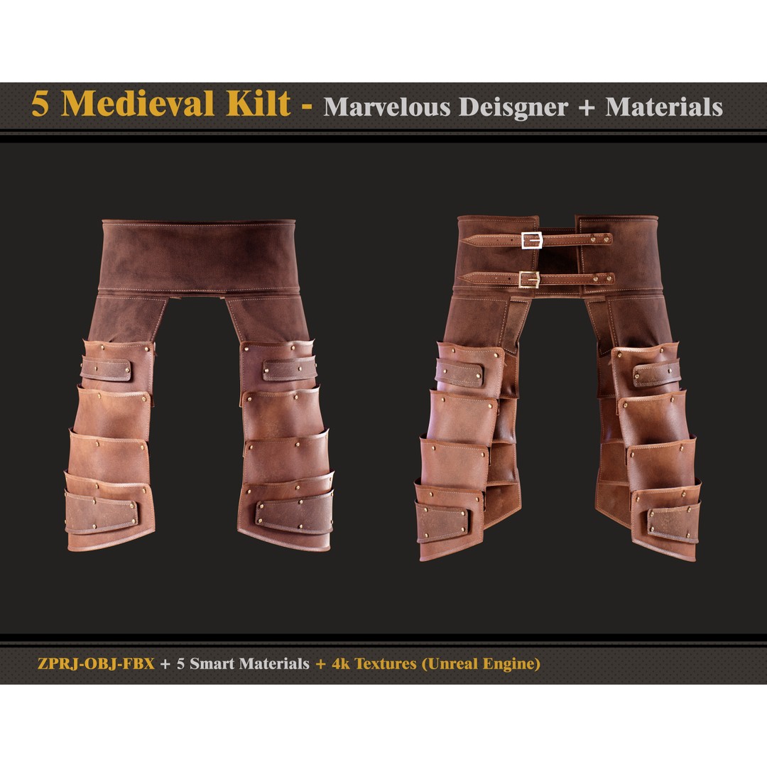 Medieval Kilts 3D Model – 5 Styles with PBR Textures, FBX & OBJ - View 5