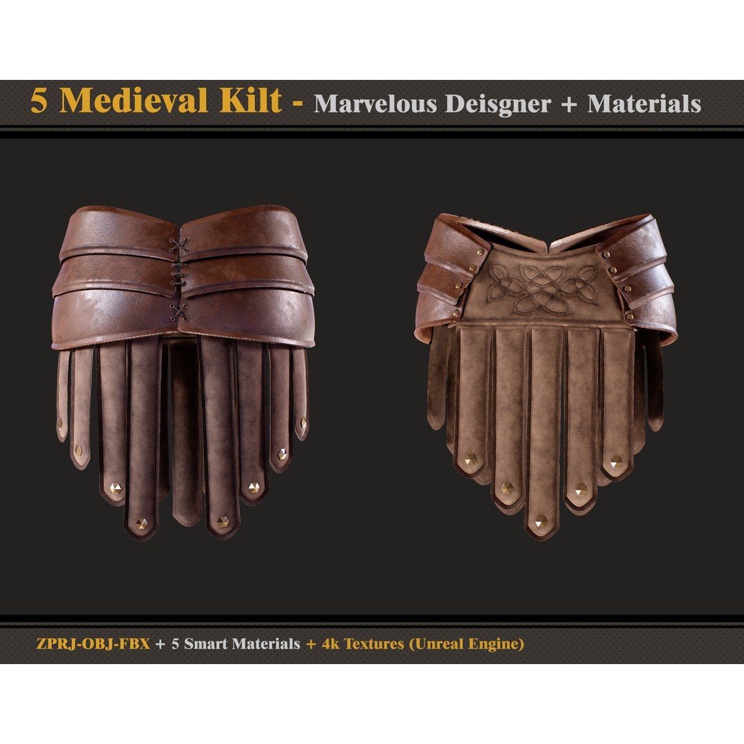 Medieval Kilts 3D Model – 5 Styles with PBR Textures, FBX & OBJ - View 6