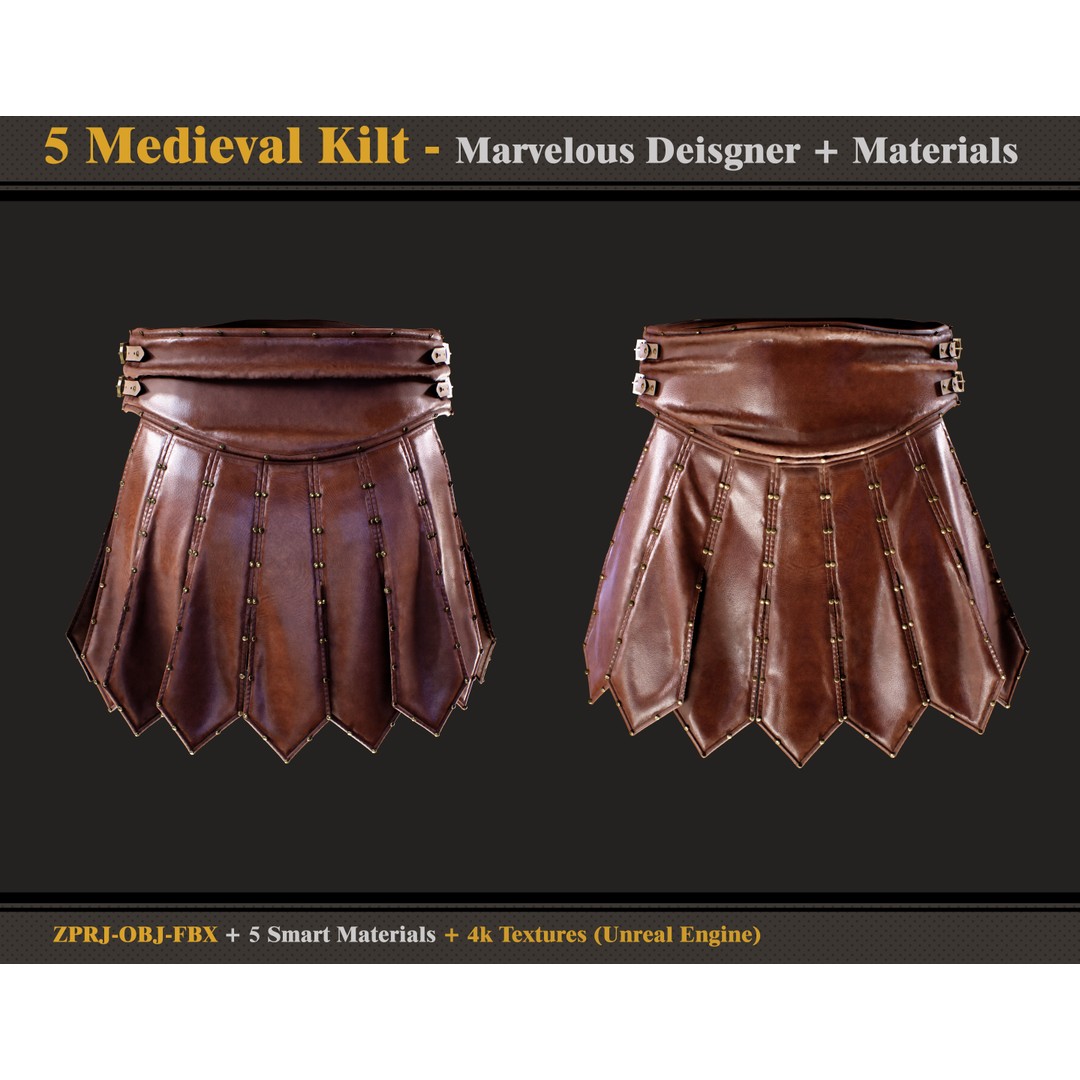 Medieval Kilts 3D Model – 5 Styles with PBR Textures, FBX & OBJ - View 7