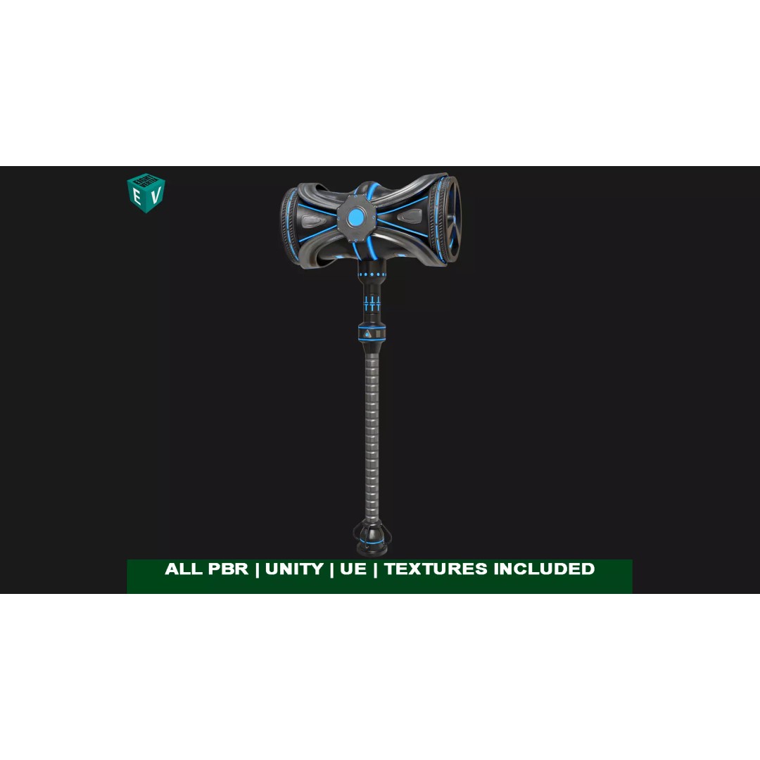Sci-Fi Battle Hammer 3D Model – Low Poly PBR Game Asset, FBX - View 2