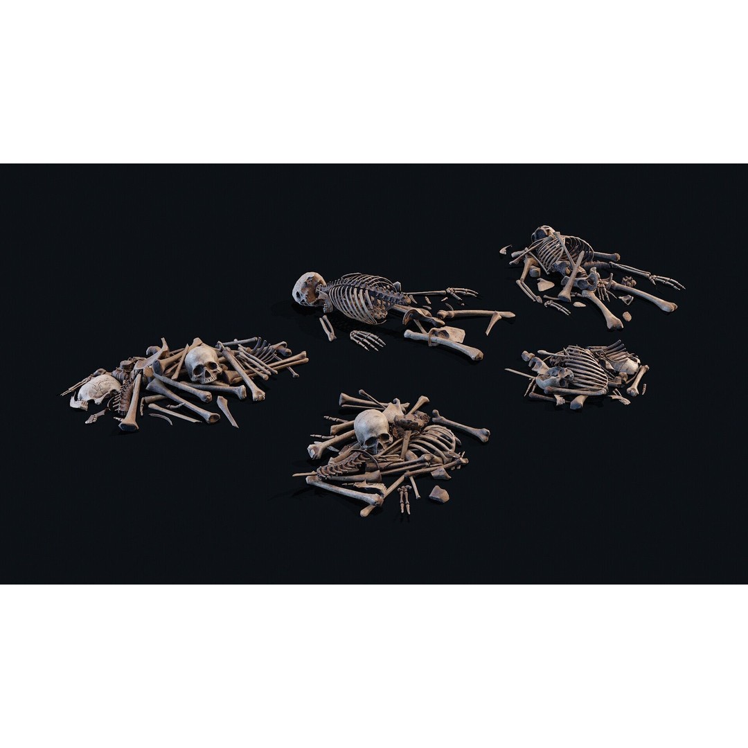Human Bones Pile 3D Model – Low Poly PBR Asset, FBX, OBJ - View 4
