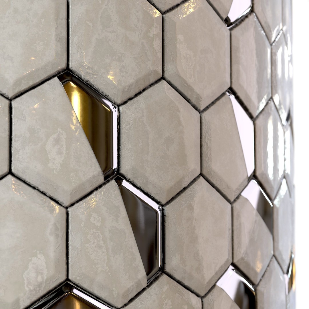 Steel and Marble Tile 3D Model – PBR Texture for Architectural Use - View 12