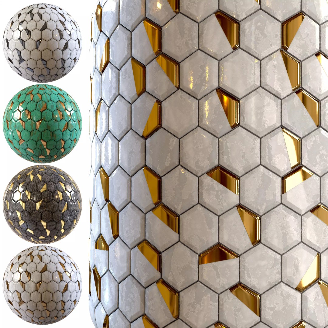 Steel and Marble Tile 3D Model – PBR Texture for Architectural Use - View 2