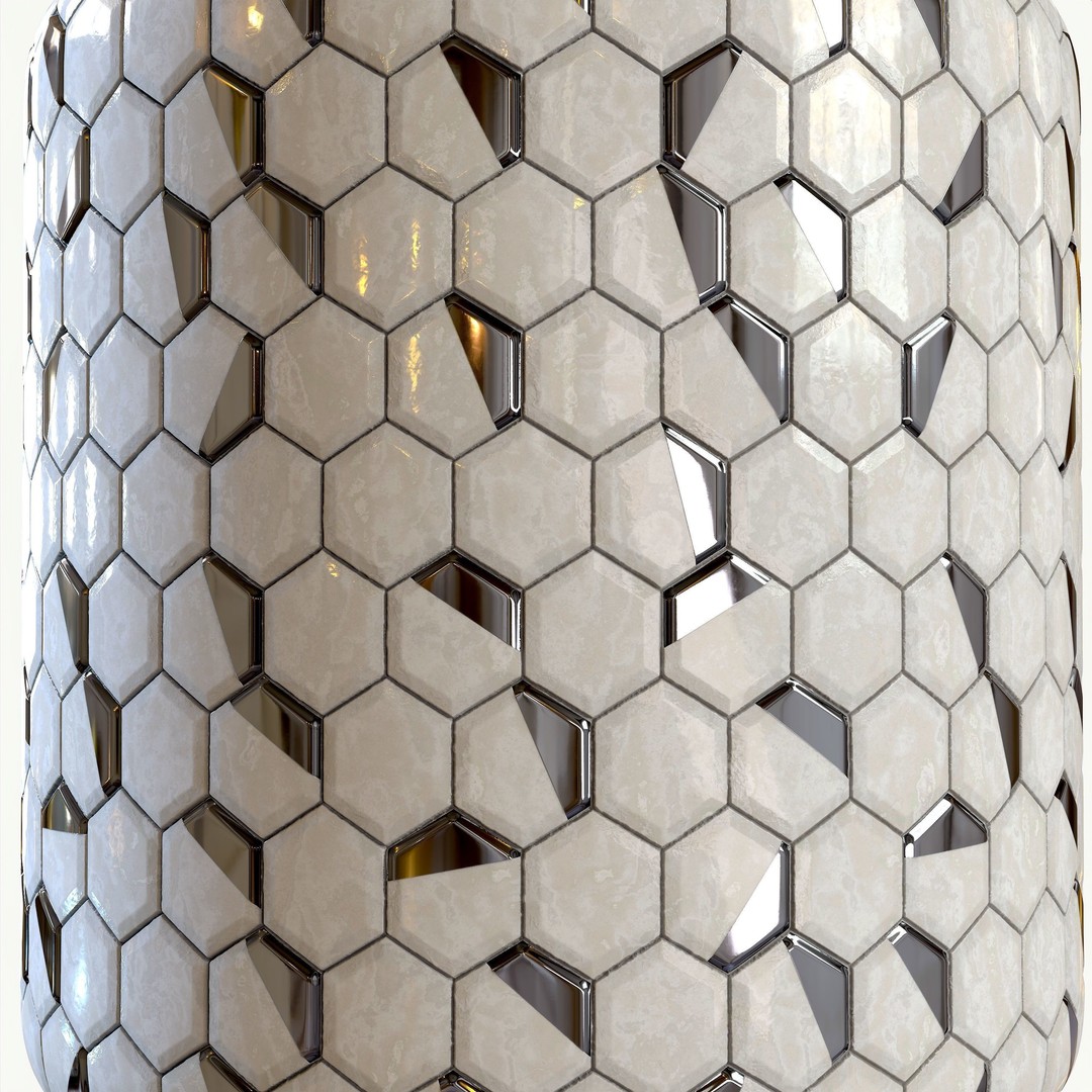 Steel and Marble Tile 3D Model – PBR Texture for Architectural Use - View 5