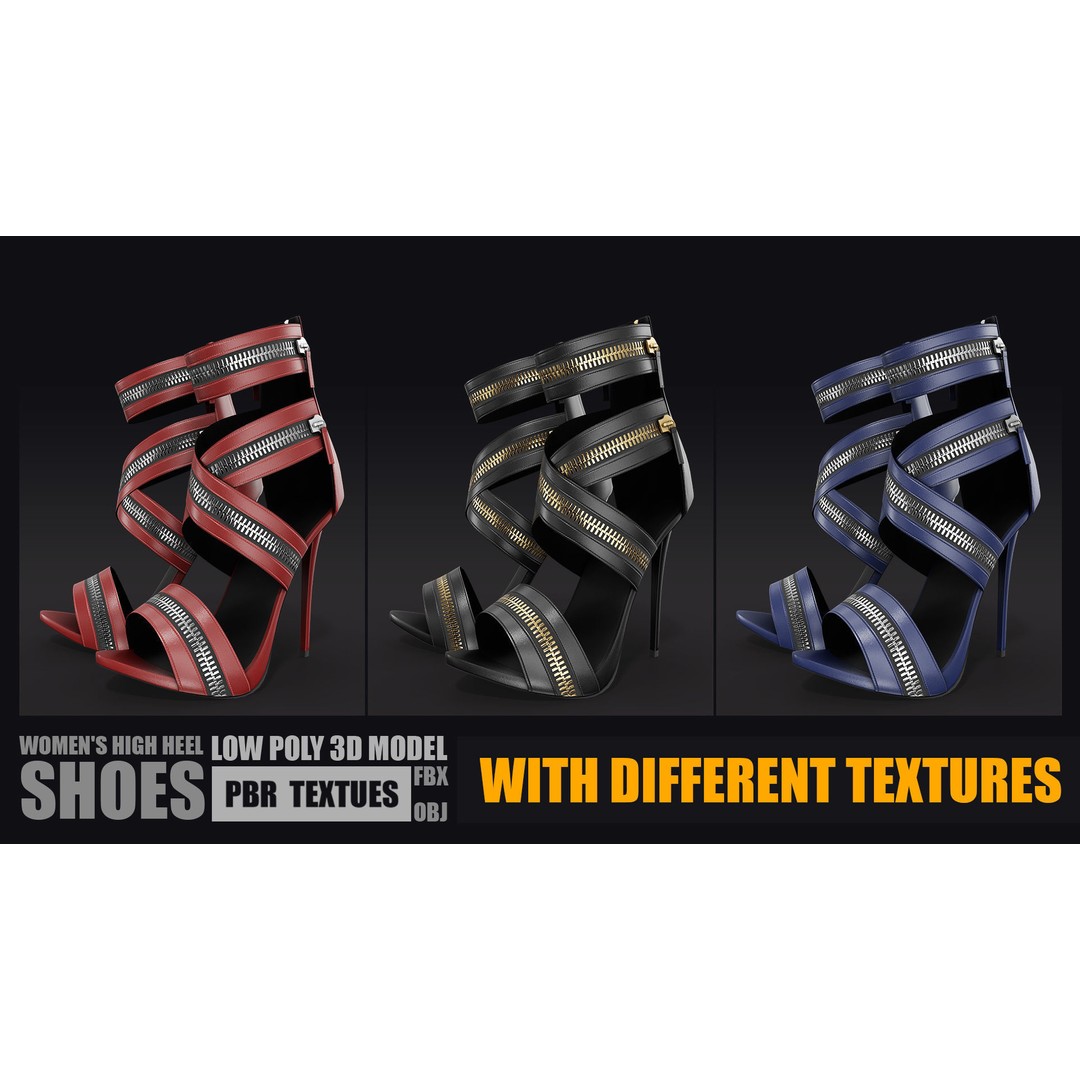 Women's High Heel Shoes 3D Model – Low Poly PBR Textures, FBX & OBJ - View 4