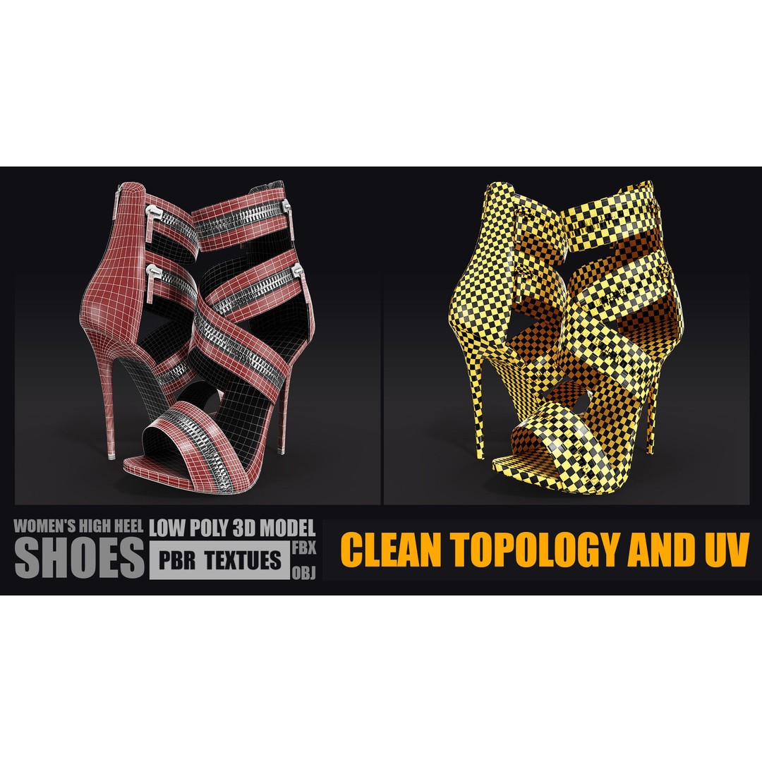 Women's High Heel Shoes 3D Model – Low Poly PBR Textures, FBX & OBJ - View 5
