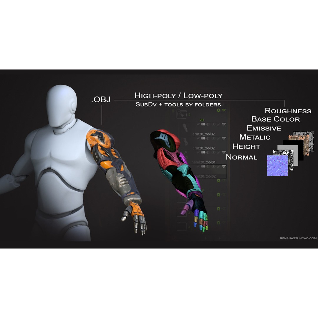 Industrial Arm 3D Model – High Poly PBR Asset for Animation, FBX, OBJ