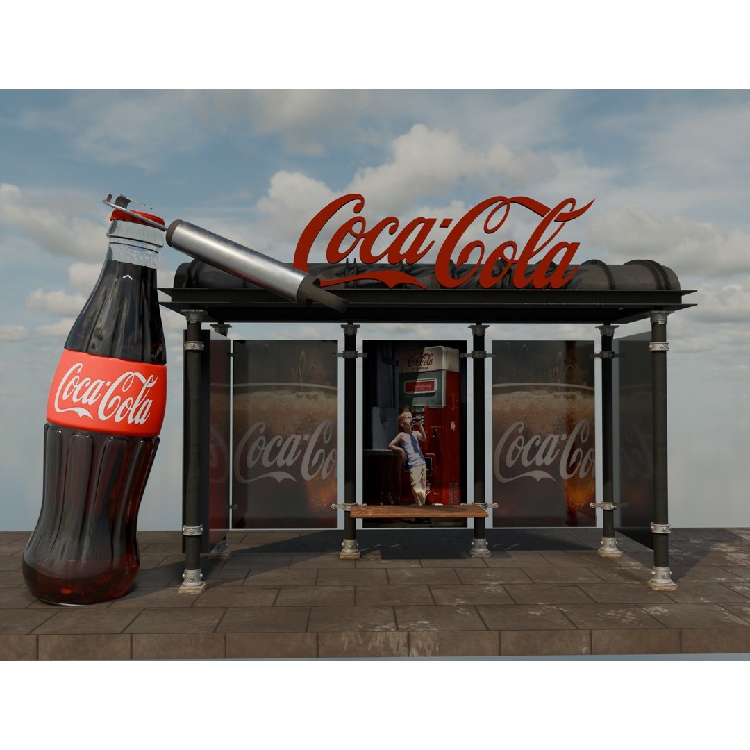 Coca-Cola Bus Station 3D Model – Realistic Urban Prop, FBX, Blender - View 10