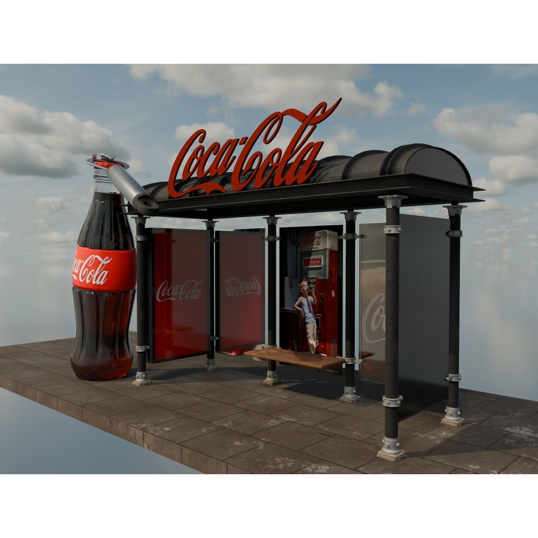 Coca-Cola Bus Station 3D Model – Realistic Urban Prop, FBX, Blender - View 11