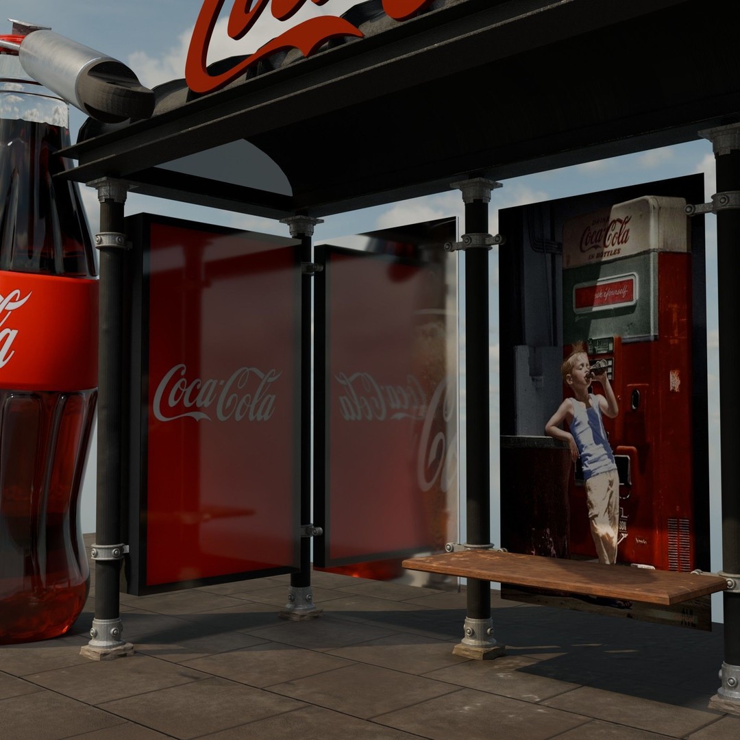 Coca-Cola Bus Station 3D Model – Realistic Urban Prop, FBX, Blender - View 17