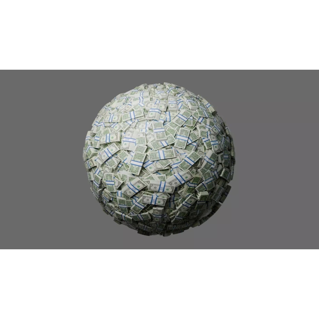 US 1 Dollar Pile 3D Model – Seamless PBR Material Texture, FBX - View 2
