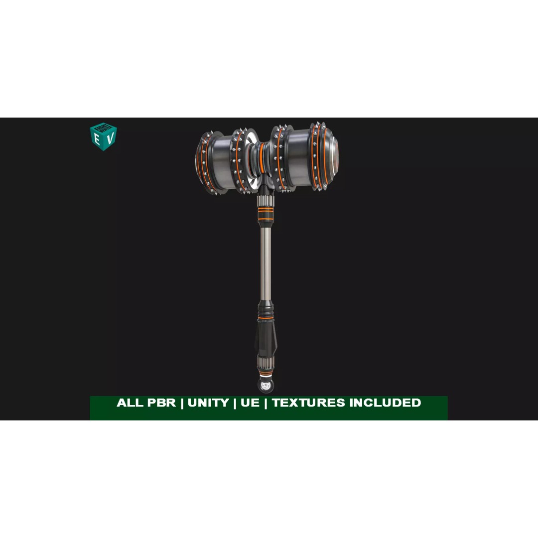 Sci Fi Battle Hammer 3D Model – Low Poly Game Asset, PBR Textures Included - View 2