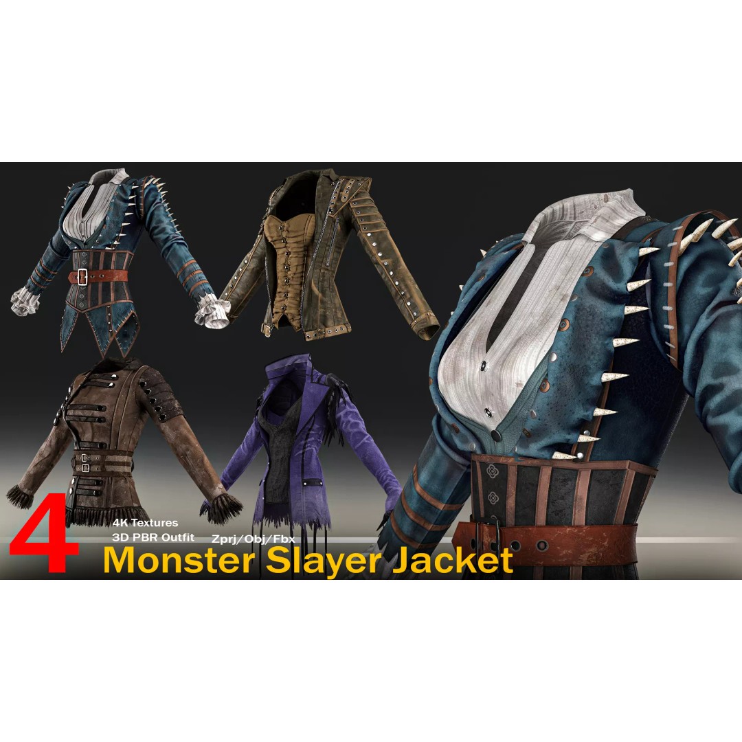 Monster Slayer Jacket 3D Model – High Poly PBR Outfit, FBX/OBJ - View 2