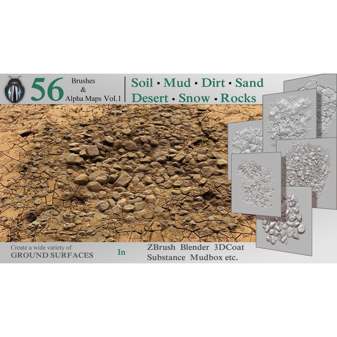 Ground Surfaces 3D Model – High-Res Texture Brushes for ZBrush - View 3