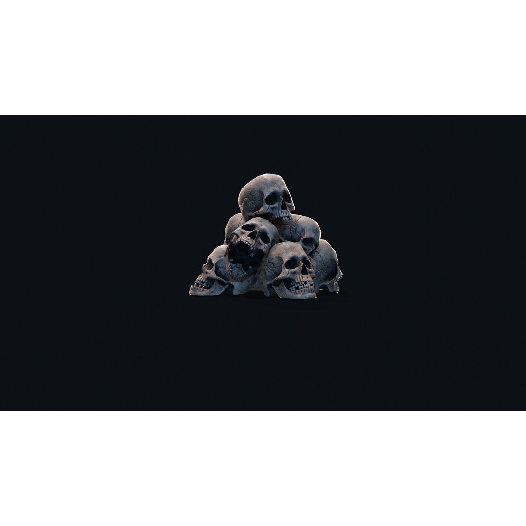 Skulls Pile 3D Model – Low Poly PBR Asset for Digital Art - View 10