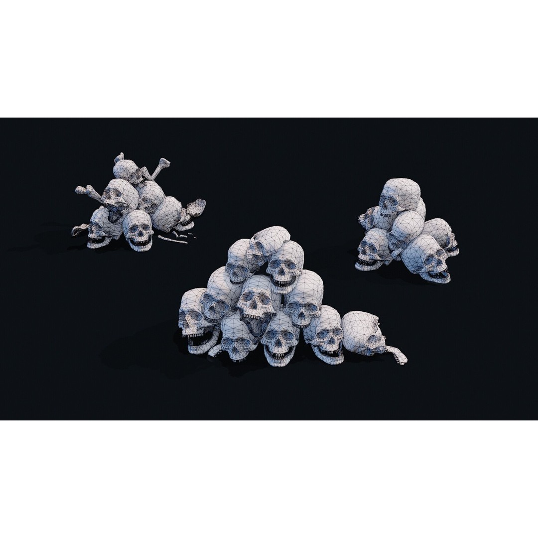Skulls Pile 3D Model – Low Poly PBR Asset for Digital Art - View 11